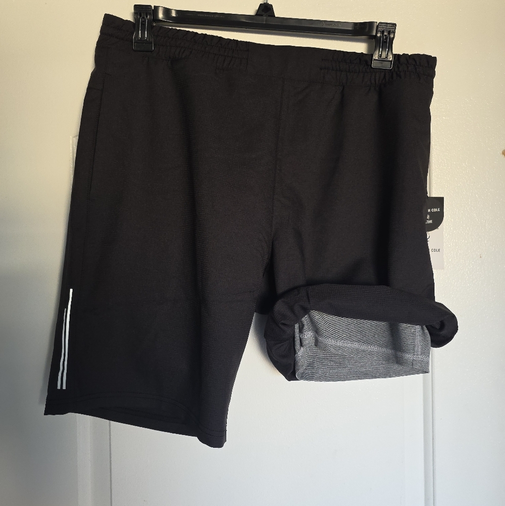 Men's Kenneth Cole Shorts XL 2 In 1 Brief Black Shorts Nwt